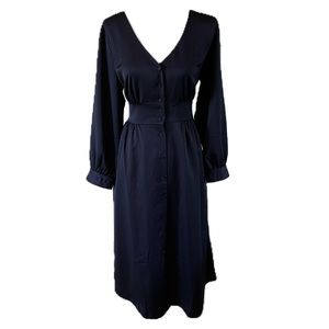 NWT J.Crew Navy A-line Button Down Satin Dress Sz 12